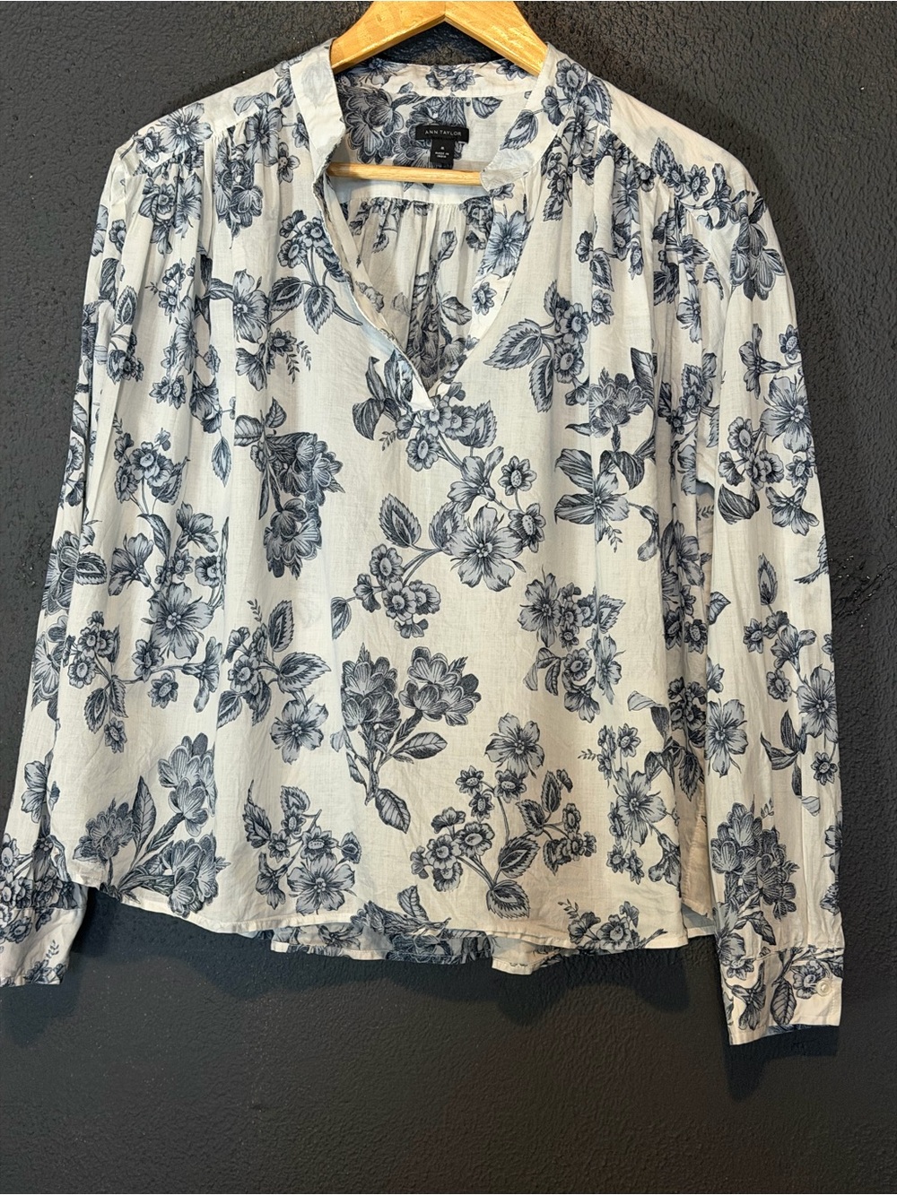 Ann Taylor White Blouse with Blue Floral Print